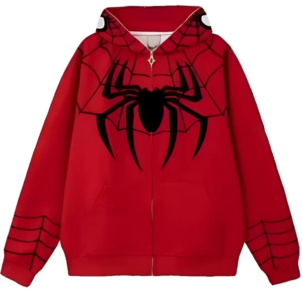 Fully Embroidered Spider-man Red Hoodie